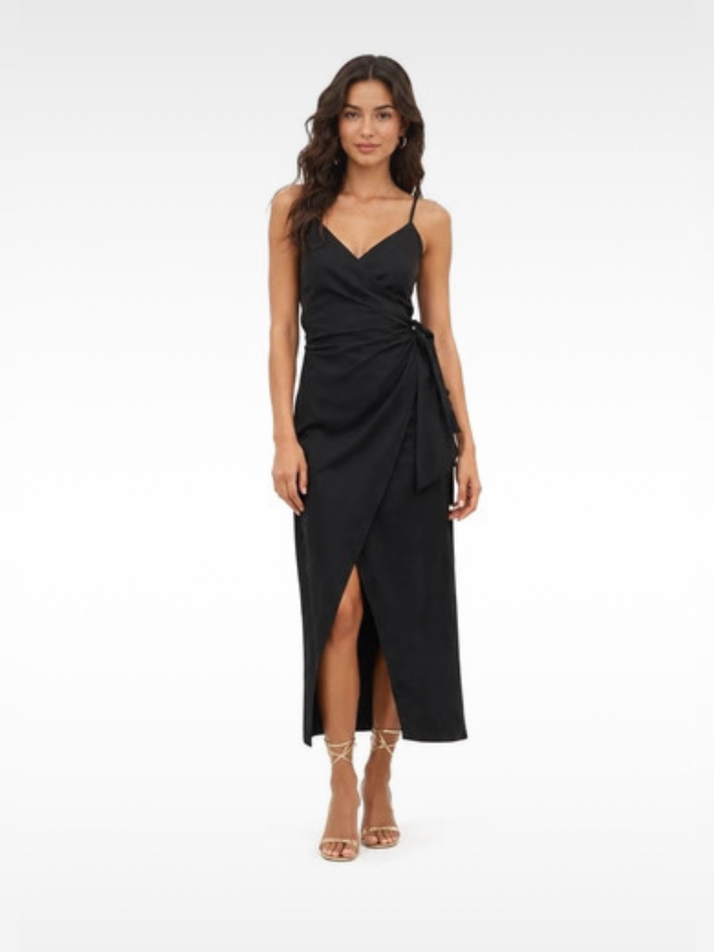 Zara Linen Blend Knotted Slip Dress – Black – Size Small – NWT